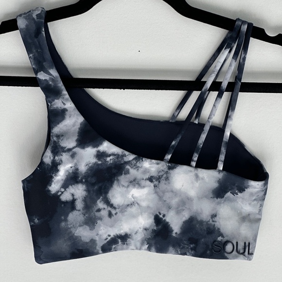 soul by soulcycle tye dye one shoulder sports bra | size S | Navy + White - Picture 9 of 16